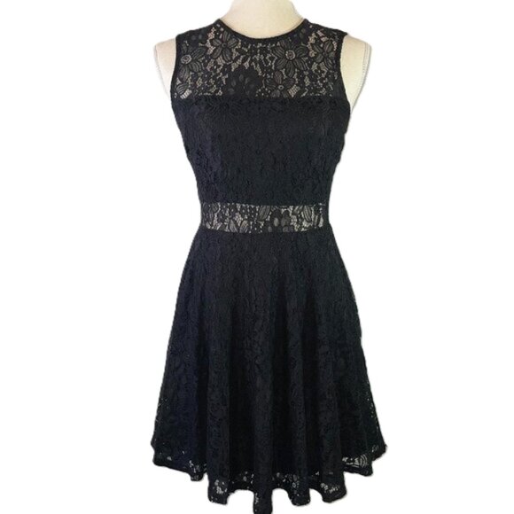 Lulus Dresses & Skirts - Lulus Everleigh Black Lace Mini Skater Dress Lined Sleeveless Round Neck Size S